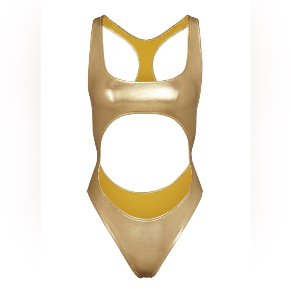 NWT Skims Signature Swim Cut Out Monokini Racerback One Piece Swimsuit Gold 3X